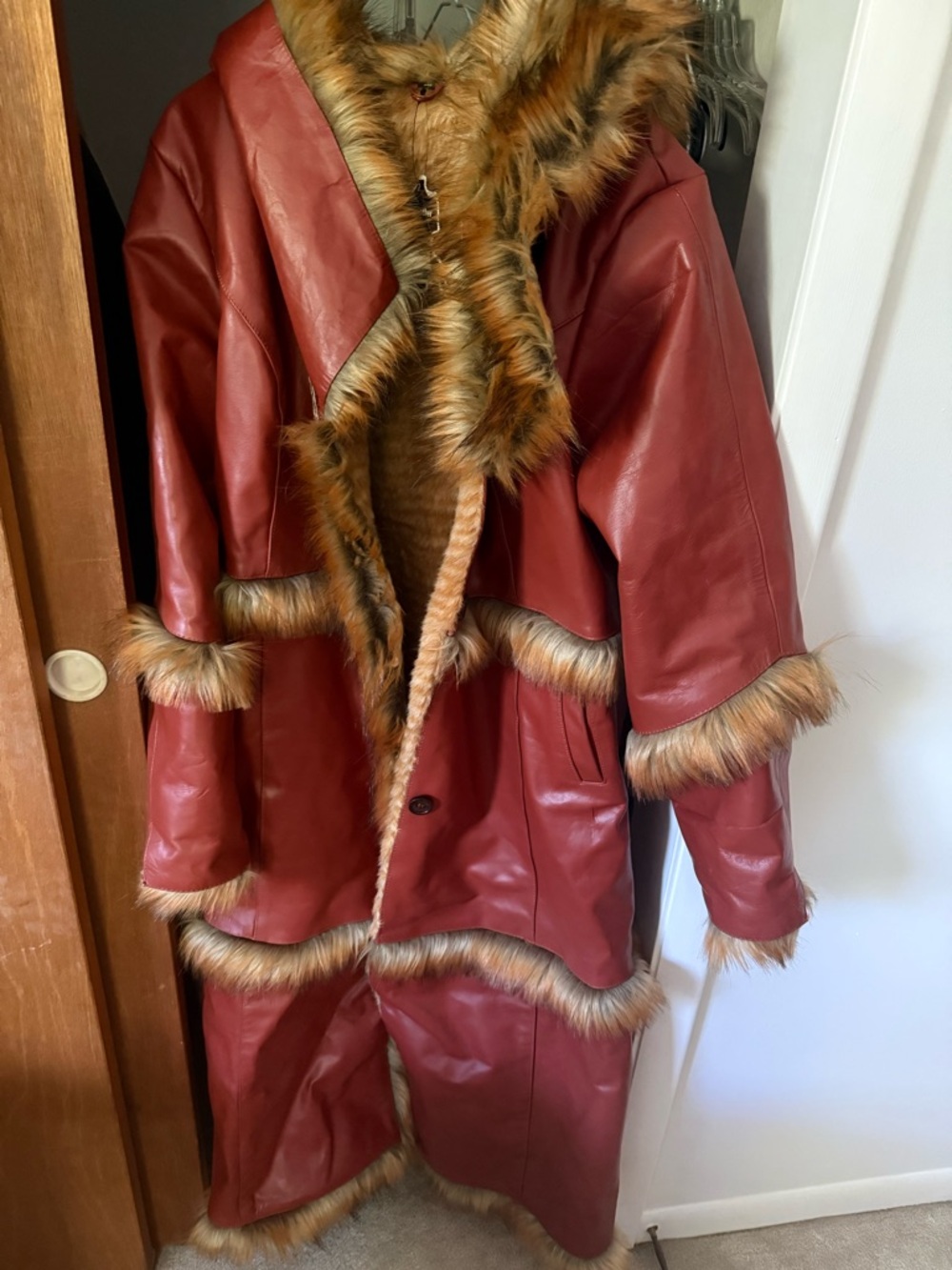 Red Leather Faux-Fur Coat